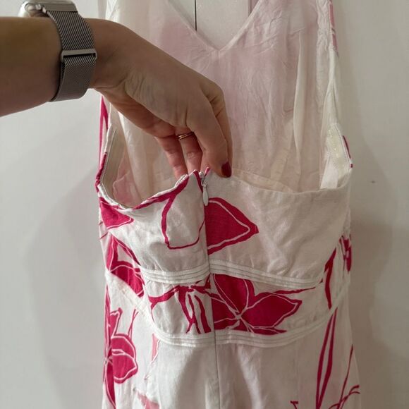 Y2K Linen Silk Halter Dress with Pink and White Floral Pattern Sundress - Picture 4 of 8